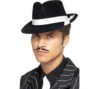 Al Capone Hat, Black, with Band, Flocked Plastic