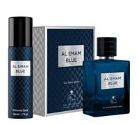 Al Emam Blue 100ml Eau De Parfum + Deodorant Body Spray Set for Men - Long Lasting Fresh Citrus, Aromatic Woody & Amber Scent - Premium Arabic Men’s Fragrance Gift Set for Daily Wear & Casual Wear