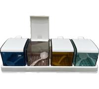 AL-FAHMI 4Pcs Seasoning Set Acrylic Spice Dispenser Jar Salt Box Storage Container with Cover Spoon-Kitchen
