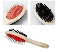 AL-FAHMI Pet Grooming Brush Cat Dog Double Sided Comb For Long Short Hair Removal Comb Wooden Comb 2 in 1 Pin & Soft Bristle (Wooden Brush)