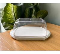 AL-FAHMI Plastic Butter Dish & Chees Box Container Box with Lid Modern & Stylish Butter Dish 3 Colours. 19x9x12cm. (White Base)