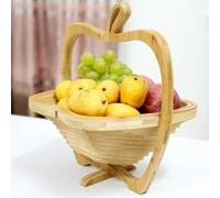 AL-FAHMI Traditional Bamboo Apple Shape Fruite Basket Collapsible Wood Foldable Fruit Apple Basket Folding Bamboo Fruit Bowl & Trivet