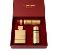 Al Haramain Amber Oud Ruby Edition Gift Set | Eau de Parfum 75ml + Travel Size 30ml + Deodorant Body Spray 200ml | Premium Arabic Fragrance for Women and Men | Ideal Choice for Perfume Gifts