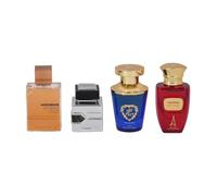 Al Haramain Travel Exclusive 10ml x 4 Mini Perfume Gift Set | Amber Oud Gold, L’Aventure, Azlan Bleu & Haramain Rouge | Travel Size Arabic Fragrance for Women and Men | Ideal Choice for Perfume Gifts