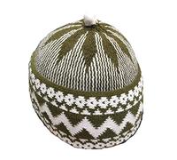 AL ITTIHAF Mens Zigzag HAJI Cap - Kufi All Season Muslim Prayer TOPI Beanie HAT Crown with White Ball - Stretchable ONE Size (Dark Green)