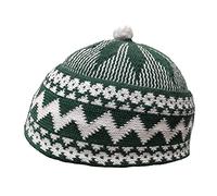 AL ITTIHAF Mens Zigzag HAJI Cap - Kufi All Season Muslim Prayer TOPI Beanie HAT Crown with White Ball - Stretchable ONE Size (Green)