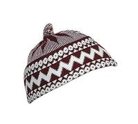 AL ITTIHAF Mens Zigzag HAJI Cap - Kufi All Season Muslim Prayer TOPI Beanie HAT Crown with White Ball - Stretchable ONE Size (RED)