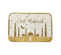 Al-Muallim Books Eid Mubarak Gold Foil Fruit Plates - Mosque & Star Design, 28x19cm (5pcs Set)