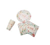 Al-Muallim Books Eid Mubarak Paper Plates Cups Napkins Party Tableware Set 10 Pack - Disposable Cutlery Supplies (Vintage Floral (10 Pack) - Plates + Cups + Napkins)