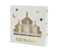 Al-Muallim Books Eid Mubarak Sweet Candy Chocolate Cup Cake Box with Inserts/Sections/Compartments - Clear Window Effect (Mosque, Moon & Star (White) - 12 Compartment Sweet/Candy/Chocolate Box)