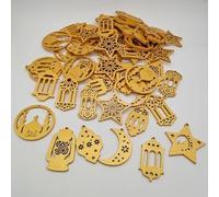 Al-Muallim Books Islamic Wooden Decorations Assorted Moon Star & Lanterns Shapes - Table Decorations - Ramadan & Eid Desk Decor - Decoration for Home
