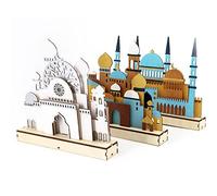 Al-Muallim Books LED Wooden Mosque Decoration - Ramadan & Eid Table Ornament (32.5x5x24.5cm)