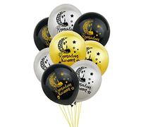 Al-Muallim Books Ramadan Mubarak Pearl Metallic Balloons (12 Pack) Helium Quality Ramadhan Party Decors , Green & Gold (22-RAM-BAL)