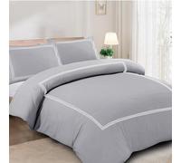 AL NOOR HOME King Duvet Cover Set - Polycotton Bratta Stitch Embroided Duvet Set with 2 Pillowcases - Non Iron Bedding Hotel Quality Grey Quilt Cover