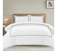 AL NOOR HOME Premium White/Grey Duvet Cover Set - Luxury Bratta Stitch Embroidered Microfiber Bedding Set with two Pillowcases - Non Iron and Hotel Quality Super King Quilt Cover