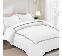 AL NOOR HOME Premium White/Grey Duvet Cover Set - Luxury Bratta Stitch Embroidered Polycotton Bedding Set with two Pillowcases - Non Iron and Hotel Quality King Quilt Cover