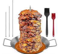 Al Pastor Skewer for Grill, Gyro Pan with Skewer, Brazilian Vertical Grill Barbecue Plate, Stainless Steel Vertical Skewer, Gyro Pan with Fat Separator for Tacos Al Pastor Kebabs BBQ (1set)