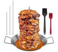 Al Pastor Skewer for Grill, Stainless Steel Vertical Skewer, Brazilian Vertical Spit Stand with 3 Removable Spikes(8”/10"/12”)& Brushes, for Tacos Al Pastor, Shawarma Kebabs Smoker Oven BBQ Dishes