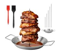 Al Pastor Skewer for Grill,Stainless Steel Vertical Skewer,Brazilian Vertical Spit Stand with Drip Tray,Removable Spikes for Shawarma,Kebab,Tacos Al Pastor,Smoker&Oven (8, Base Pan+5 Spikes+2 Brush)