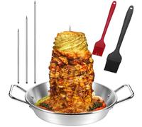 Al Pastor Skewer Shawarma Skewer Stainless Steel Vertical Skewers Vertical Stand Pan for Grilling Tacos, Shawarma, Kebabs,Gyros,BBQ Barbecue with 8/10/12inch Roasting Sticks,2 Silicone Brush