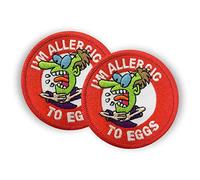Al’s Allergy Alert Patches, Pin Badges & Stickers - Allergic to Eggs - The Designs are Fun and Bright but get The Important Message of Food Allergy Across. (No Eggs - Sew-on Badges x 2)