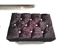 AL SULTAN Black Crushed Velvet Foot Rest Pouffe - Queen Anne Legs, British Made - Elegant Upholstered Foot Stool for Living Room, Bedroom, Office, 55cm x 35cm, H 25cm