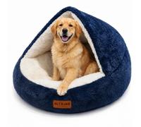 AL TAJAR Luxury Hooded Dog Cave Bed 80cm with Hooded Support - Soft Fluffy Calming Anti-Anxiety Donut Cuddler, Cozy Pet Nest, Washable Dog & Cat Bed with Non-Slip Base, Large Dog Bed Up to 20kg