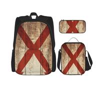 Alabama State Flag on Old Wood Grain Postcard Double Shoulder Bag Set with Lunch Bag and Pencil Case, fit for Shopping, Outdoor Sports