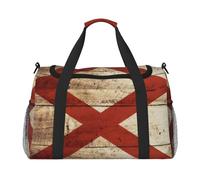 Alabama State Flag on Old Wood Grain Postcard print Carry on Luggage for Women Men Shoulder Weekender Crossbody Bag for Yoga Travel Must Haves, Black, One Size