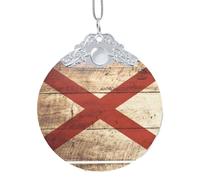 Alabama State Flag On Old Wood Grain Postcard Print Christmas Hanging Ornament, Glass Round Pendant For Xmas Tree Festive Holiday Home Decor