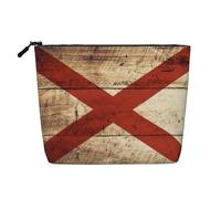 Alabama State Flag On Old Wood Grain Postcard Print Cosmetic Bag for Women,Faux Linen Makeup Bag Large Capacity,Perfect for Travel Daily Use