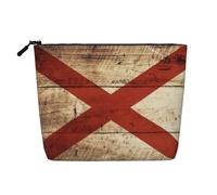 Alabama State Flag On Old Wood Grain Postcard Versatile Travel Bag Makeup Bag Large Capacity Cosmetic Pouch Zipper Bag Toiletry Bag