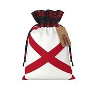 Alabama State Flag Print Plaid Burlap Bag With Drawstring Christmas Burlap Pouches For Birthday Party Favors Gift