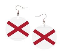 Alabama State Flag Printed Round Earrings For Women, 1 Pair Lightweight Leather Pierced Earrings Set Trendy Jewelry Gifts For Women Girls