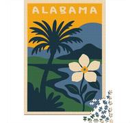 Alabama State Illustration with Palm Tree Jigsaw Puzzle for Adults, 1000 Pieces, 70x50cm/1000pcs, Fresh Winter Hobby, Relaxing Home Time And January Evenings