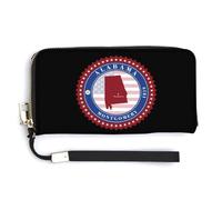 Alabama State Logo Leather Wallet Fashion Purse Long Pouch with Wrist Strap for Men Women