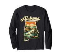 Alabama State Vintage Sunset Lake Cabin Landscape Long Sleeve T-Shirt
