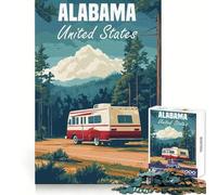 Alabama Travel Poster 1000 Piece Jigsaws for Adults Puzzle DownTime Game Decompress Fun Challenge Fine Art (38x26cm)