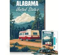 Alabama Travel Poster 1000 Piece Jigsaws for Adults Puzzle DownTime Game Decompress Fun Challenge Fine Art (38x26cm)