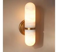 Alabaster Wall Sconce-12.99IN Modern Spanish Natural Marble Vanity Light Bathroom Mirror Lighting Fixtures Hardwired Brass Gold Wall Sconce Lights For Bedroom Stairwells Natural Stone Wall Lamp(3000K)
