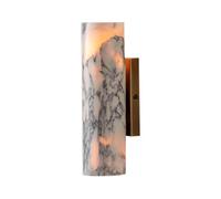 Alabaster Wall Sconce-9.45IN Cylinder Sconce Lighting With Alabaster Long Tube Marble Wall Light Modern Bathroom Vanity Light Mirror Hardwired Stone Wall Mounted Lamp For Living Room Bedroom Stairwell