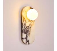 Alabaster Wall Sconce Natural Calacatta Marble Tone Wall Lamp with White Glass Shade, G4 Socket, Max 40W, Indoor Art Deco Lighting Fixture, Wall Mount Lights for Dining Room Stairs Bedroom