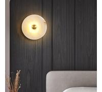 Alabaster Wall Sconce- White Marble Stone Wall Sconce Round Natural Spanish Marble Sconces Wall Lighting Modern Gold Alabaster Vanity Lights For Living Room Bedroom Stairs Hallway 3000K LED Wall Lamp