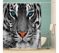 ALABOW 3D Tiger Shower Curtain 180x180 cm Animal Tiger Mould Proof Resistant Quick Drying 100% Polyester Fabric Waterproof Washable Bathroom Curtain with 12 Rings for Art Decor