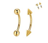ALACLO 2 Pcs 14k Gold Filled Eyebrow Rings, 16G Threaded Rook Piercing Jewelry, Surgical Steel Vertical Lip Labret Belly Tongue Ring Daith Earring Curved Barbells, 8 mm, Stainless Steel, no gemstone