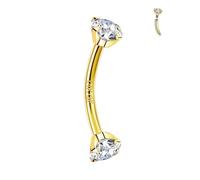 ALACLO 2 Pcs 14k Gold Filled Eyebrow Rings, 16G Threaded Rook Piercing Jewelry, Surgical Steel Vertical Lip Labret Belly Tongue Ring Daith Earring Curved Barbells, Yellow Gold, cubic zirconia