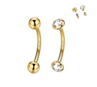 ALACLO 2 Pcs 14k Gold Filled Eyebrow Rings, 16G Threaded Rook Piercing Jewelry, Surgical Steel Vertical Lip Labret Belly Tongue Ring Daith Earring Curved Barbells, 6mm, Stainless Steel, cubic zirconia