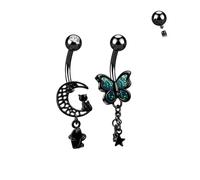 ALACLO 2Pcs Halloween Dangle Belly Button Rings 14G Internally Threaded Belly Button Navel Piercing Jewelry 316L Stainless Steel Butterfly Moon Star Claw Black Navel Ring 10mm