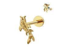ALACLO G23 Titanium 1 Pcs Koi Fish Cartilage Earring for Women 16G Flat Back Stud Helix Tragus Piercing Jewelry, 16 gauge(1.2mm)-8mm, Titanium, no gemstone