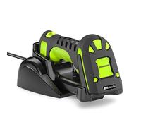 Alacrity Upgraded 2D Industrial Barcode Scanner with Wireless Charging Stand, 1968 Feet Transmission Distance 433Mhz Wireless & Bluetooth 2in1 Barcode Reader, Shock Dust Proof Hands Free, Green